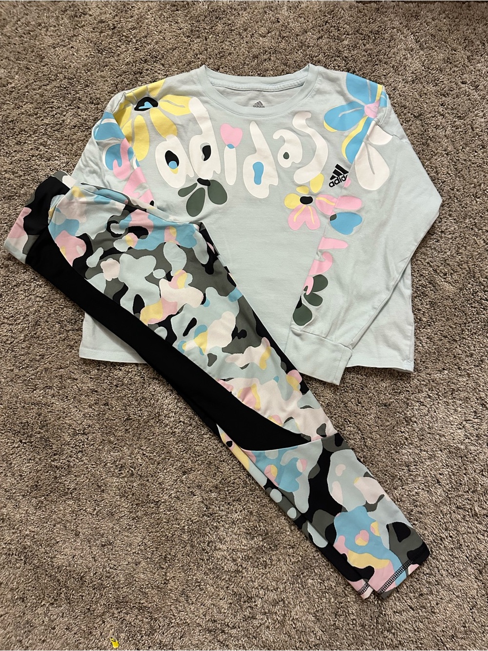 adidas Pastel Floral Graphic Sweatshirt with Patterned Leggings